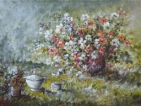 Vaso di fiori con zuccheriera  Olio su tela - 25 x 35